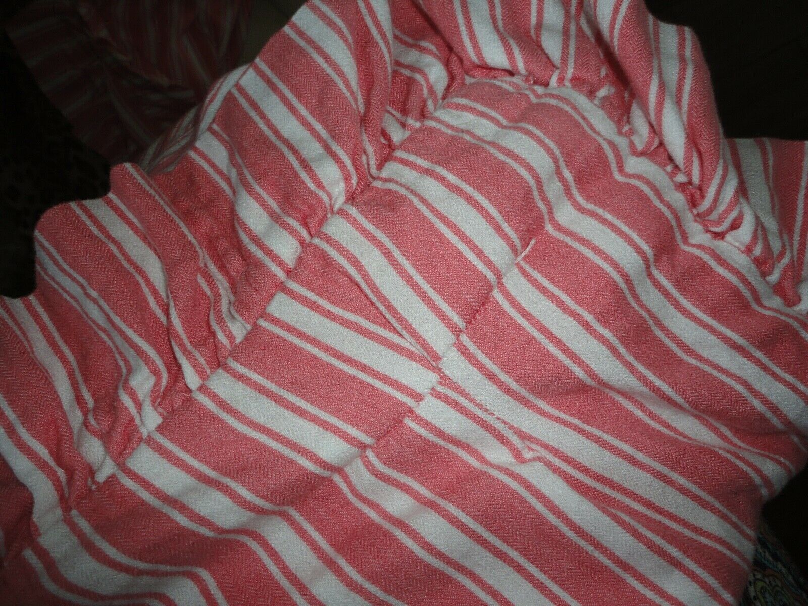 PINE CONE HILL CORAL & WHITE TICKING STRIPES (PAIR) EURO PILLOW SHAMS 26 X 26 - Fresh Stock Dated December 2025