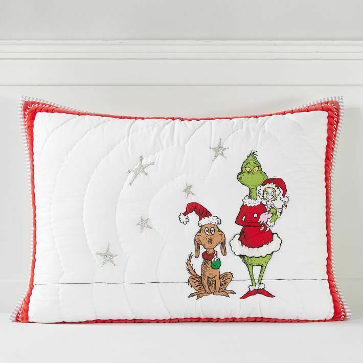 2020 Pottery Barn Kids Teen GRINCH Holiday ST QUILT-ed SHAM Christmas SEUSS NEW - Fresh Stock Dated January 2026