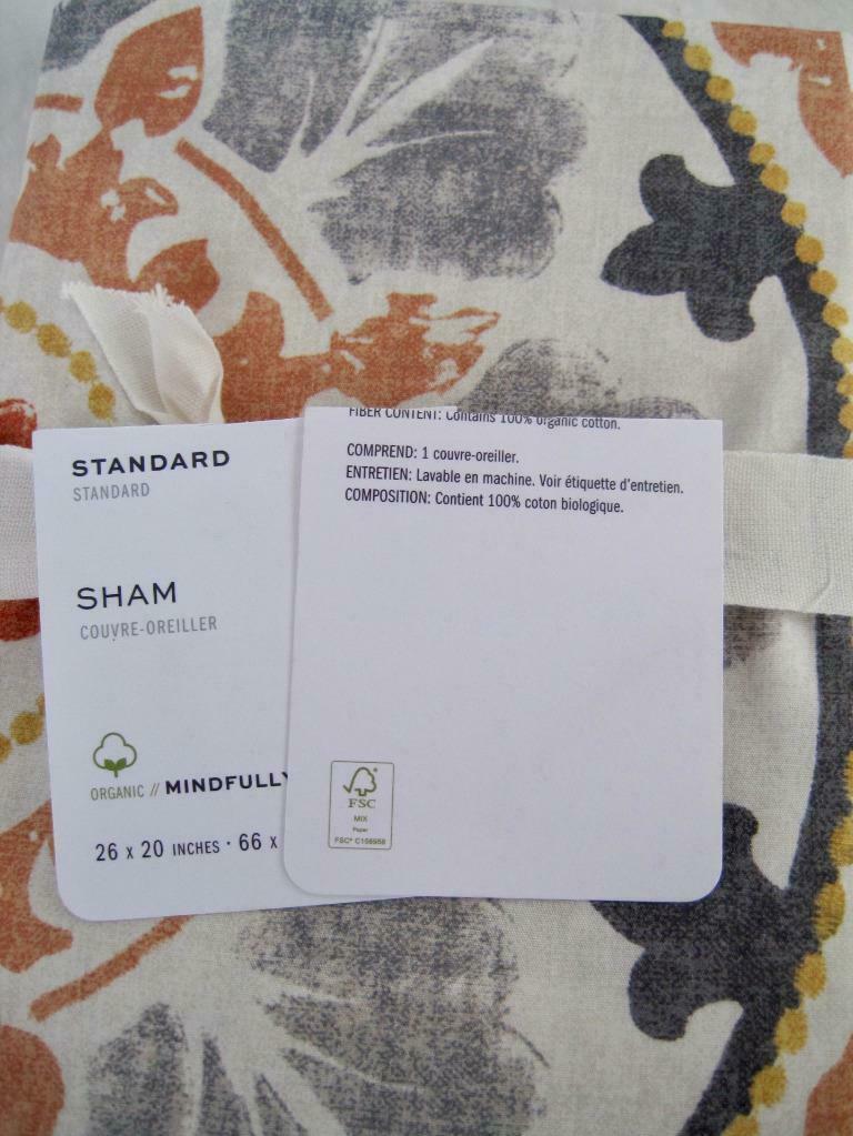 Pottery Barn 1 Veronica Medallion Percale Standard Sham NWT Gray Orange 26