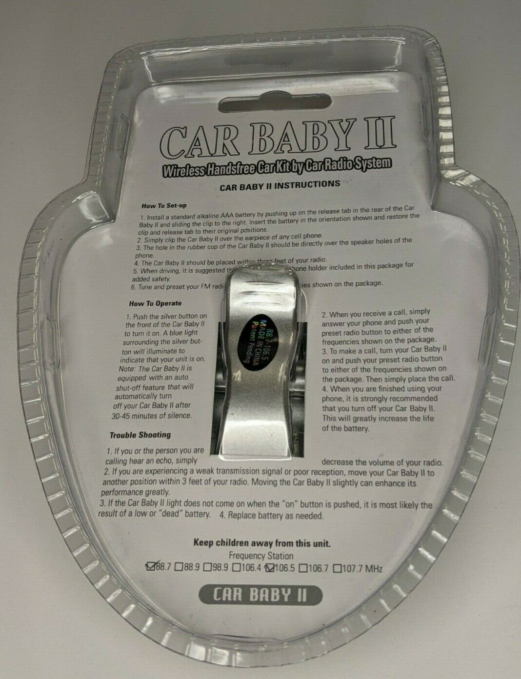 Car Baby II Wireless Car Kity by Car Radio System - Fresh Stock Dated February 2026