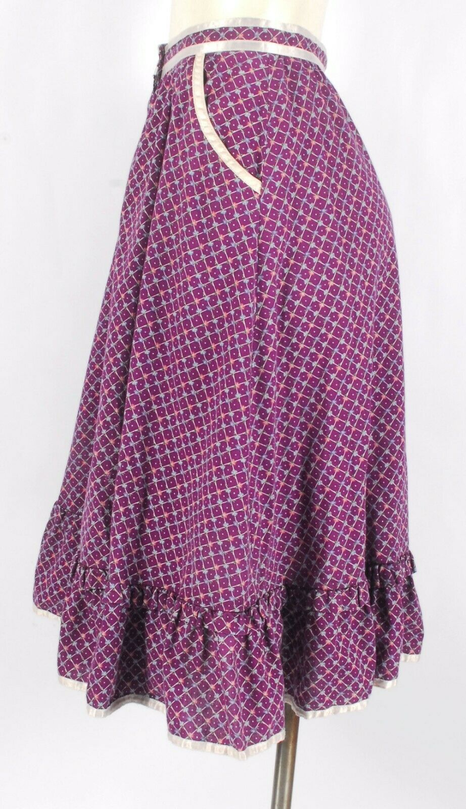 Vintage 80s GUNNE SAX Gunnies Purple Floral Calico Prairie Skirt w/Satin & Lace - Fresh Stock Dated December 2025