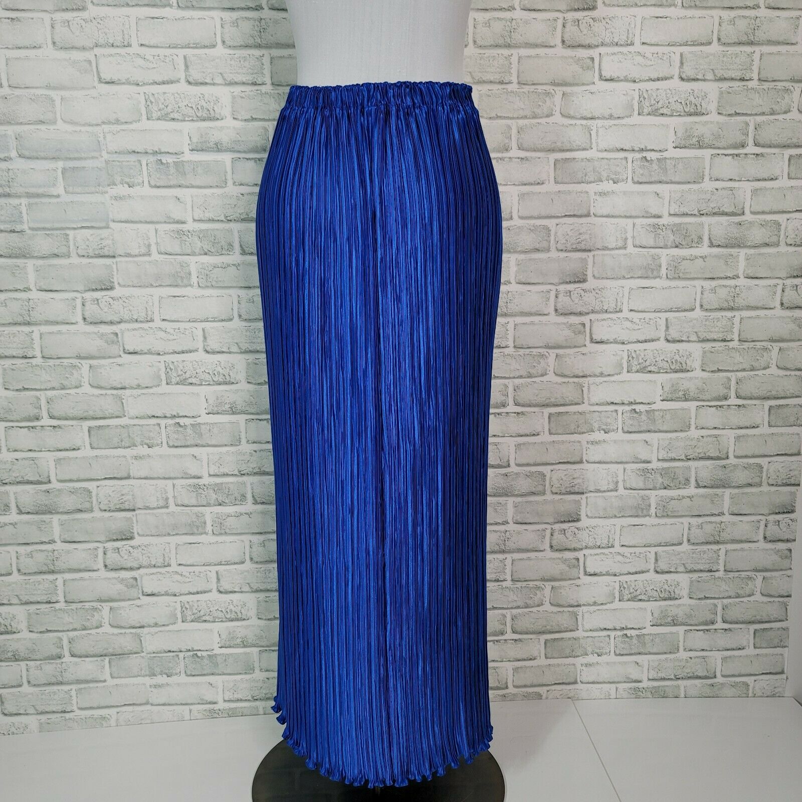 Vintage 70s Bright Blue Accordion Pleated Elastic High Waistband Maxi Skirt - Fresh Stock Dated March 2026