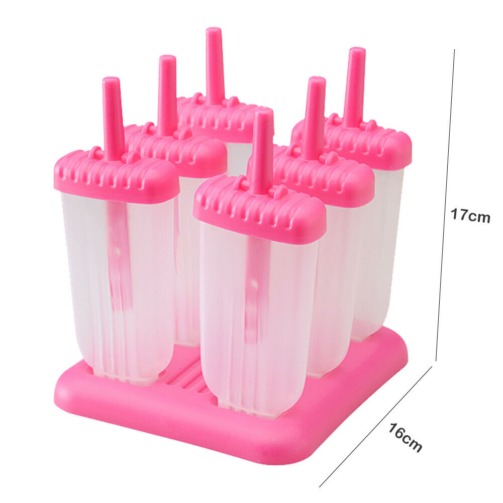 6 Cells DIY Popsicle Molds Ice Cream Makers Frozen Ice-lolly Moulds (Rose) - Fresh Stock Dated February 2026