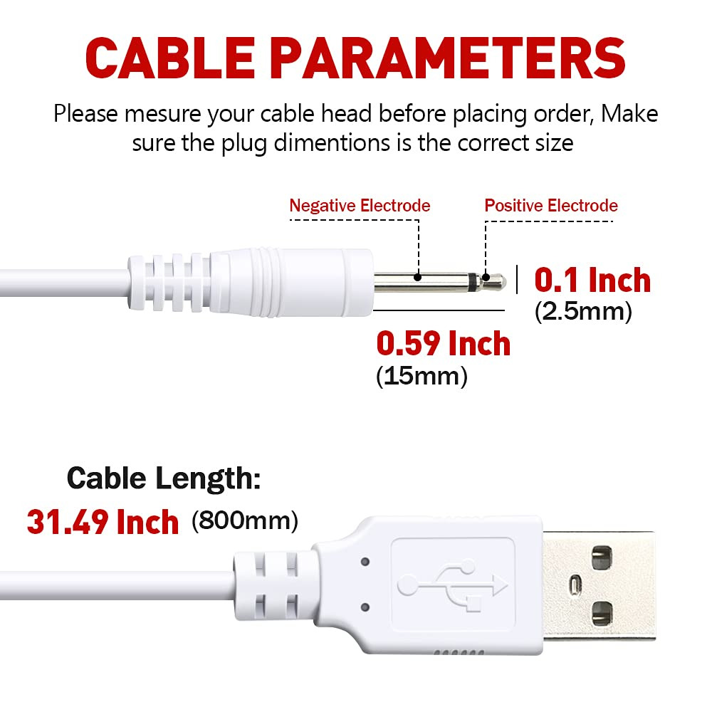 DC Charging Cable, 2 Pack Fast Replacement 2.5 mm Cable WHITE - Fresh Stock Dated February 2026