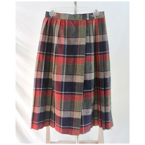 Vintage Oscar de la Renta Earth Tone Plaid Midi Skirt Wool Blend 28” Waist - Fresh Stock Dated March 2026