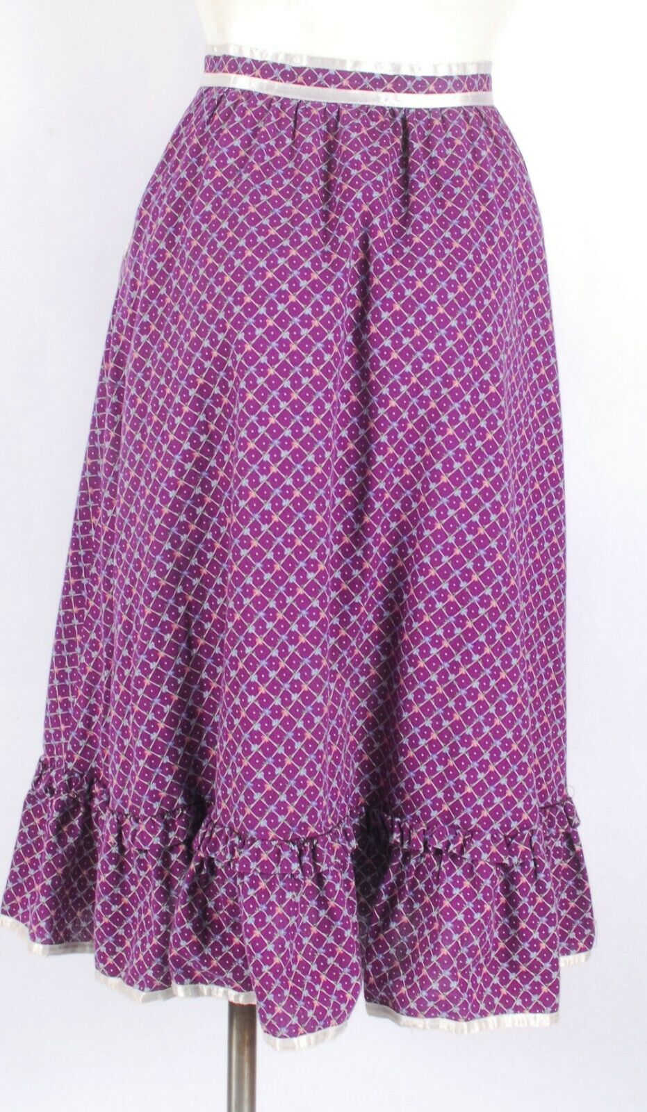 Vintage 80s GUNNE SAX Gunnies Purple Floral Calico Prairie Skirt w/Satin & Lace - Fresh Stock Dated December 2025