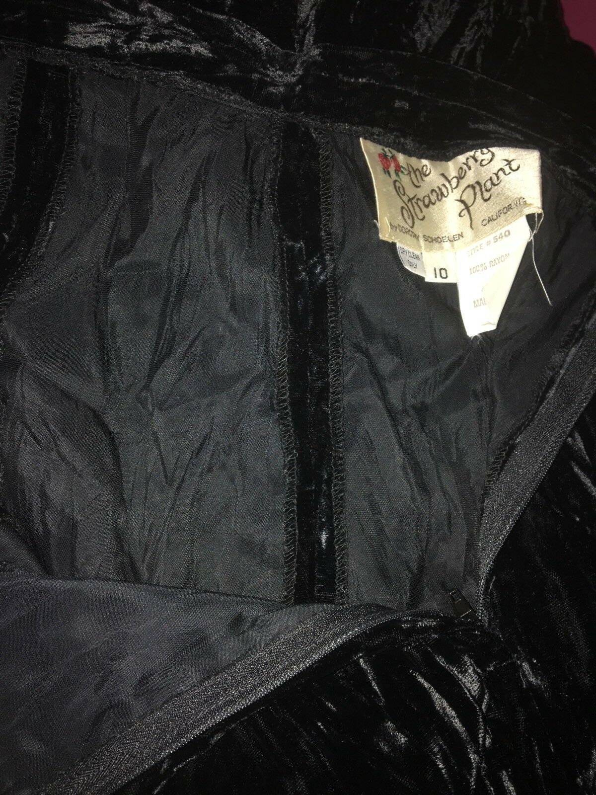 VTG The Strawberry Plant by Dorothy Schoelen Skirt SZ 10 Crushed Black Velvet - Fresh Stock Dated February 2026