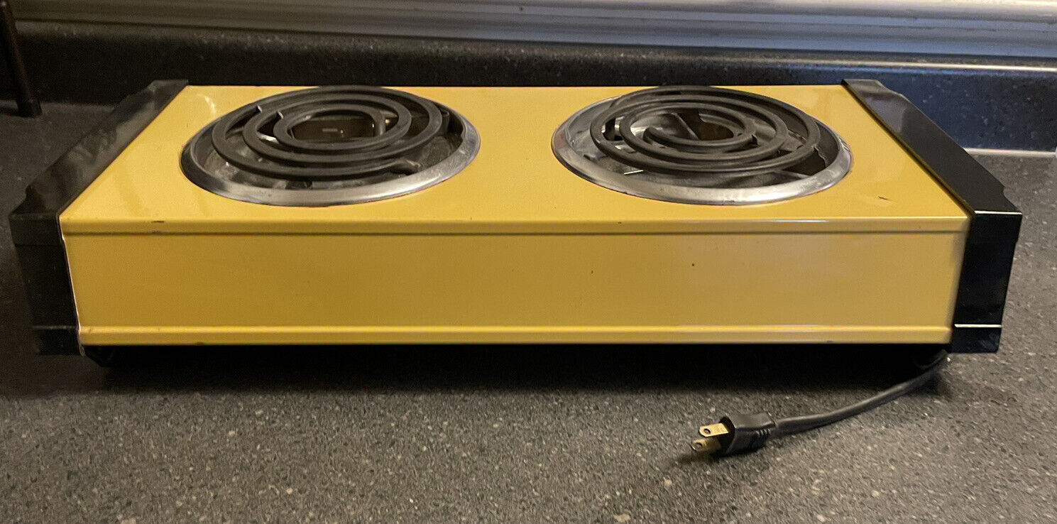 Rare Vintage Table Top Gold Range Electric 2 Burner Stove Cook Top Works Great - Fresh Stock Dated February 2026