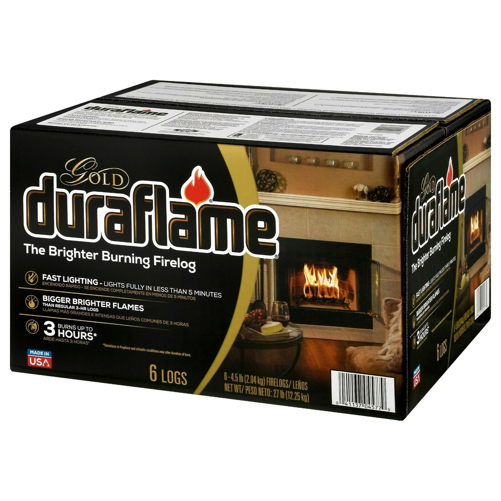 Duraflame Gold Ultra Premium 4.5lb Firelogs, 6-Pack Case, 3 Hour Burn - Fresh Stock Dated December 2025