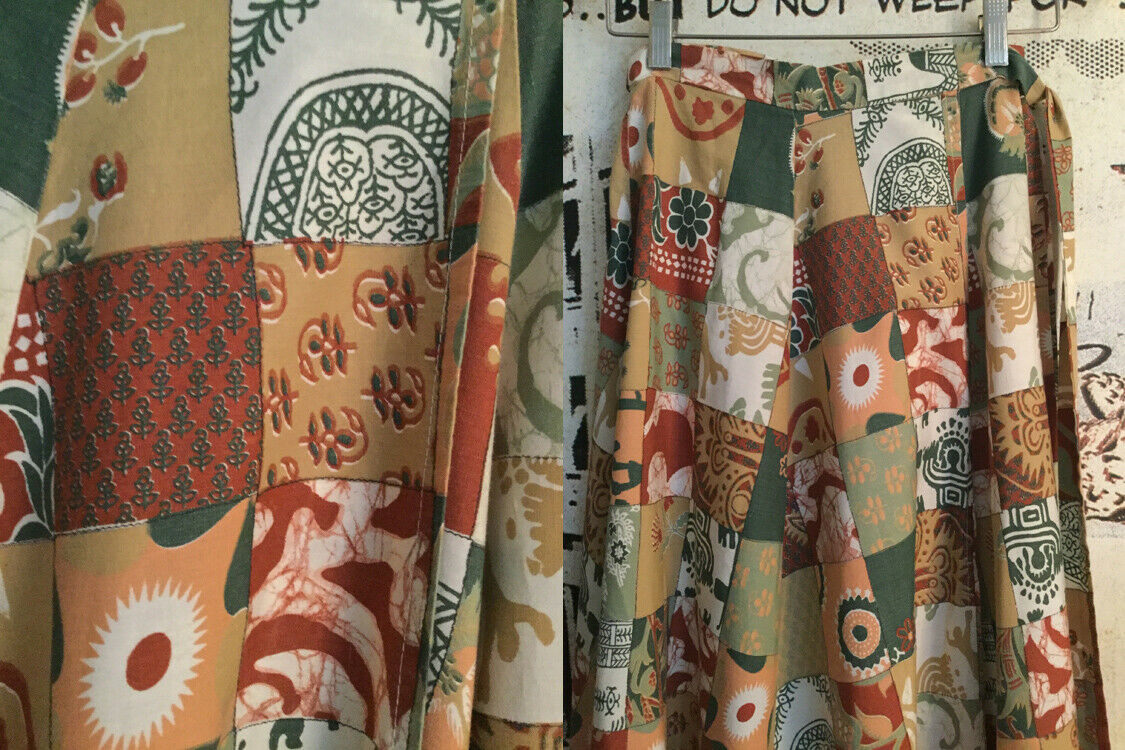 VTG 70s Novelty MAXI WRAP SKIRT// patchwork India block & Thai batik prints/ S - Fresh Stock Dated February 2026