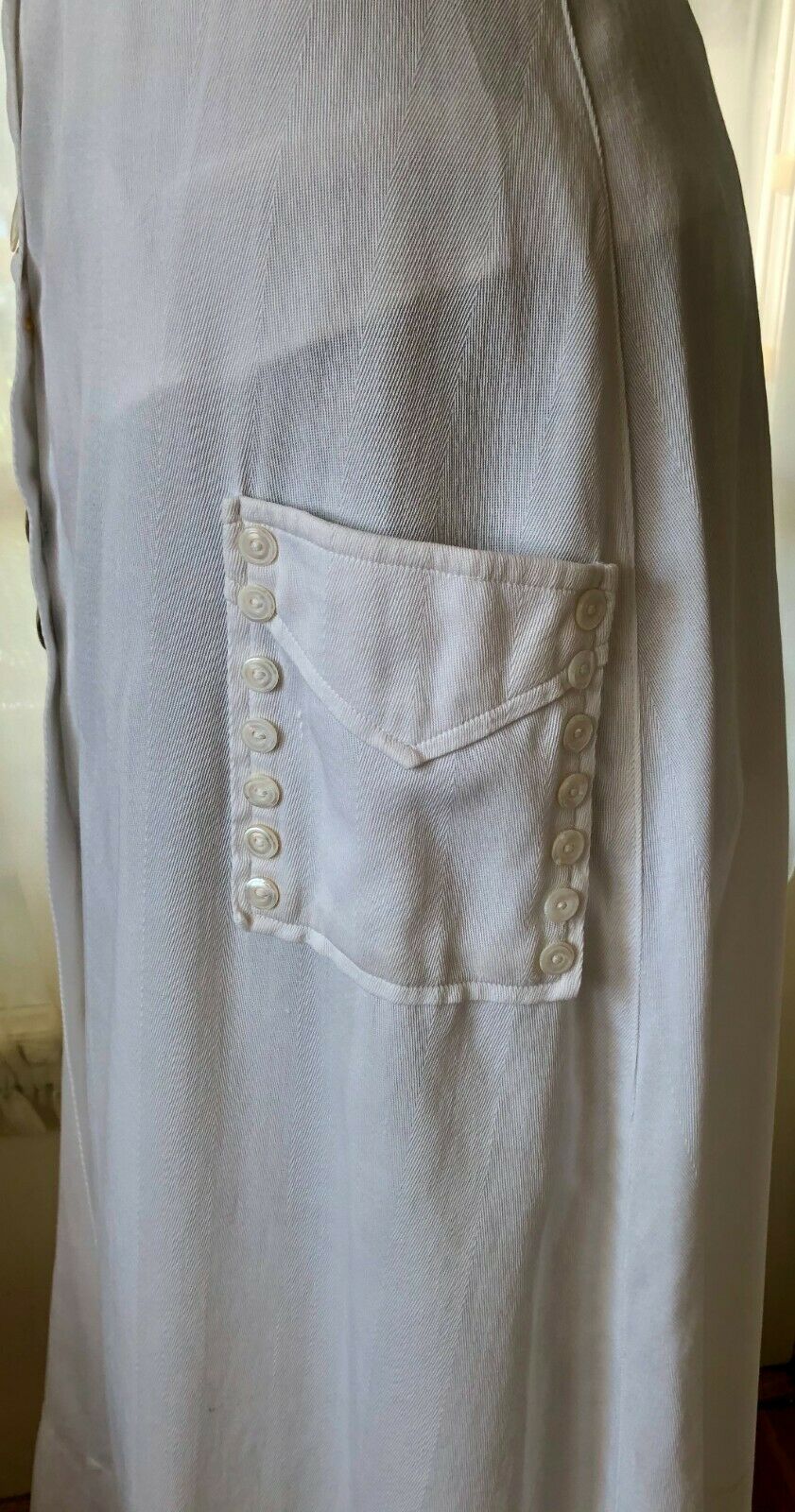 ANTIQUE EDWARDIAN EMERSOY WHITE COTTON WALKING SKIRT W/ DECOR. BUTTONS - Fresh Stock Dated March 2026