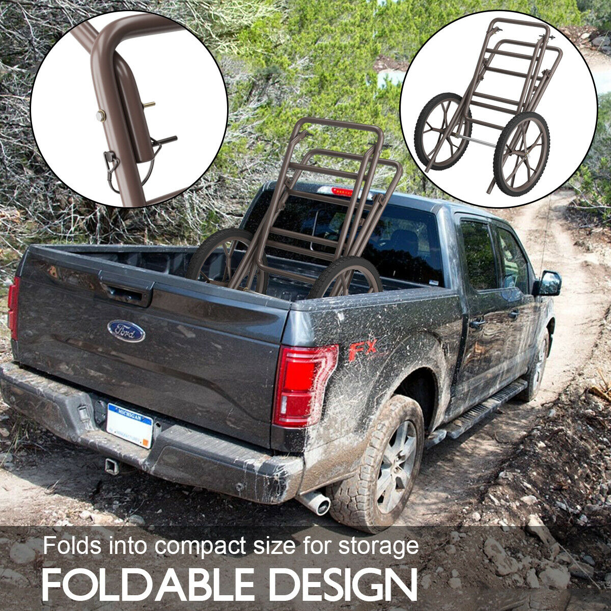 500LBS Folding Deer Cart Utility Hunting Luggage Cart Trolley Gear Dolly Cart - Fresh Stock Dated February 2026