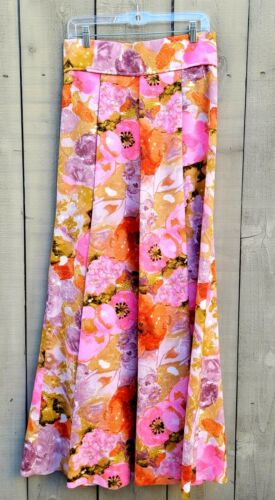 Vintage Pink Beige Purple Orange Floral Print 1970s Maxi Skirt - Fresh Stock Dated December 2025