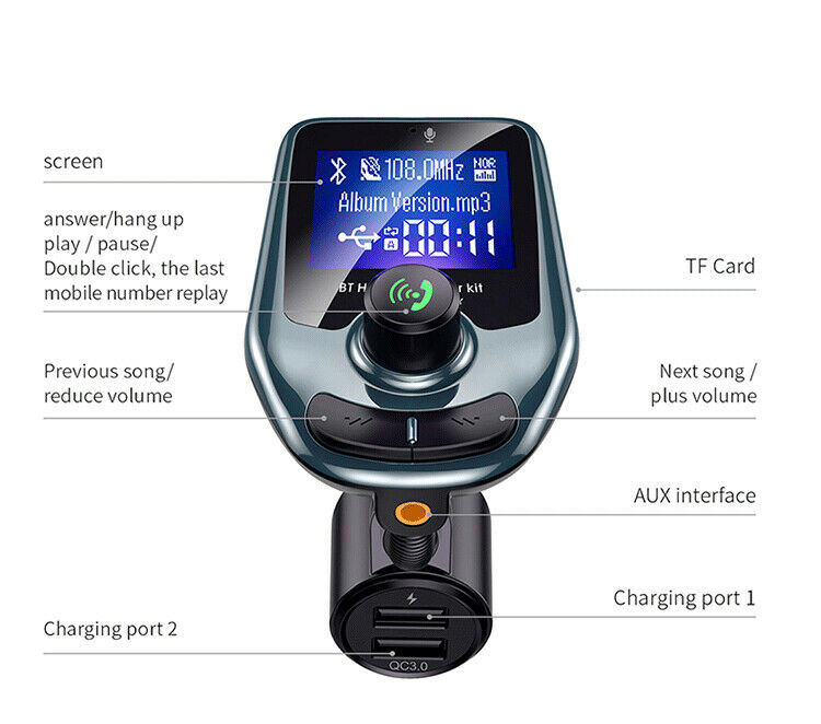 Wireless In-Car Bluetooth FM Transmitter MP3 Radio Adapter Car Kit USB Charger - Fresh Stock Dated February 2026