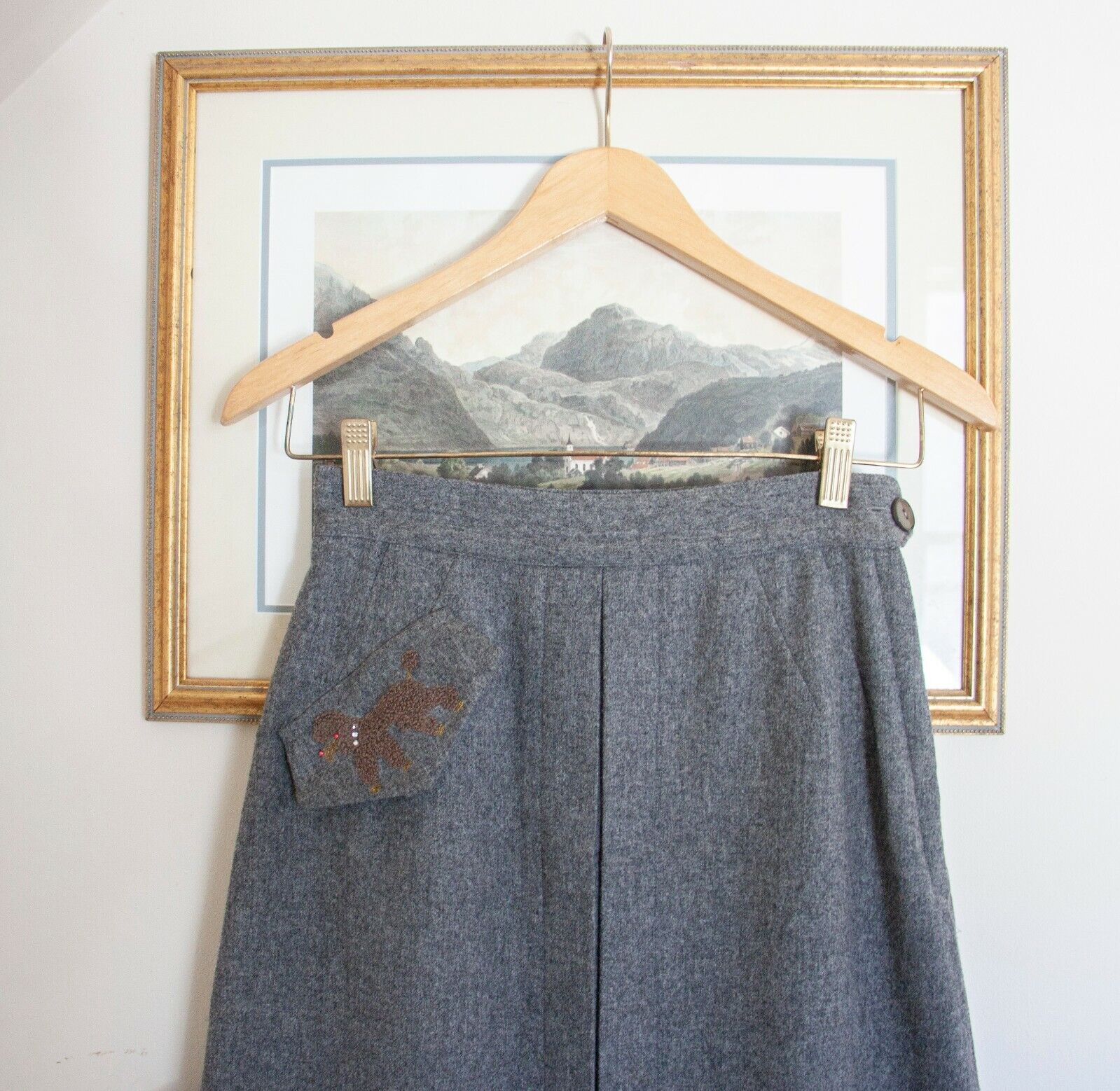 Vintage 1950s 50s Wool Skirt with Amazing Poodle Embroidered Pocket - Fresh Stock Dated March 2026