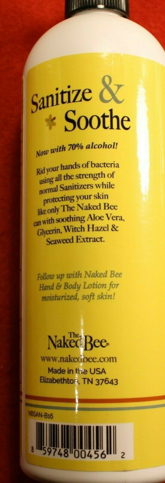 The Naked Bee 1-16 oz bottle Soothing Hand Sanitizer Orange Blossom Honey - Fresh Stock Dated February 2026