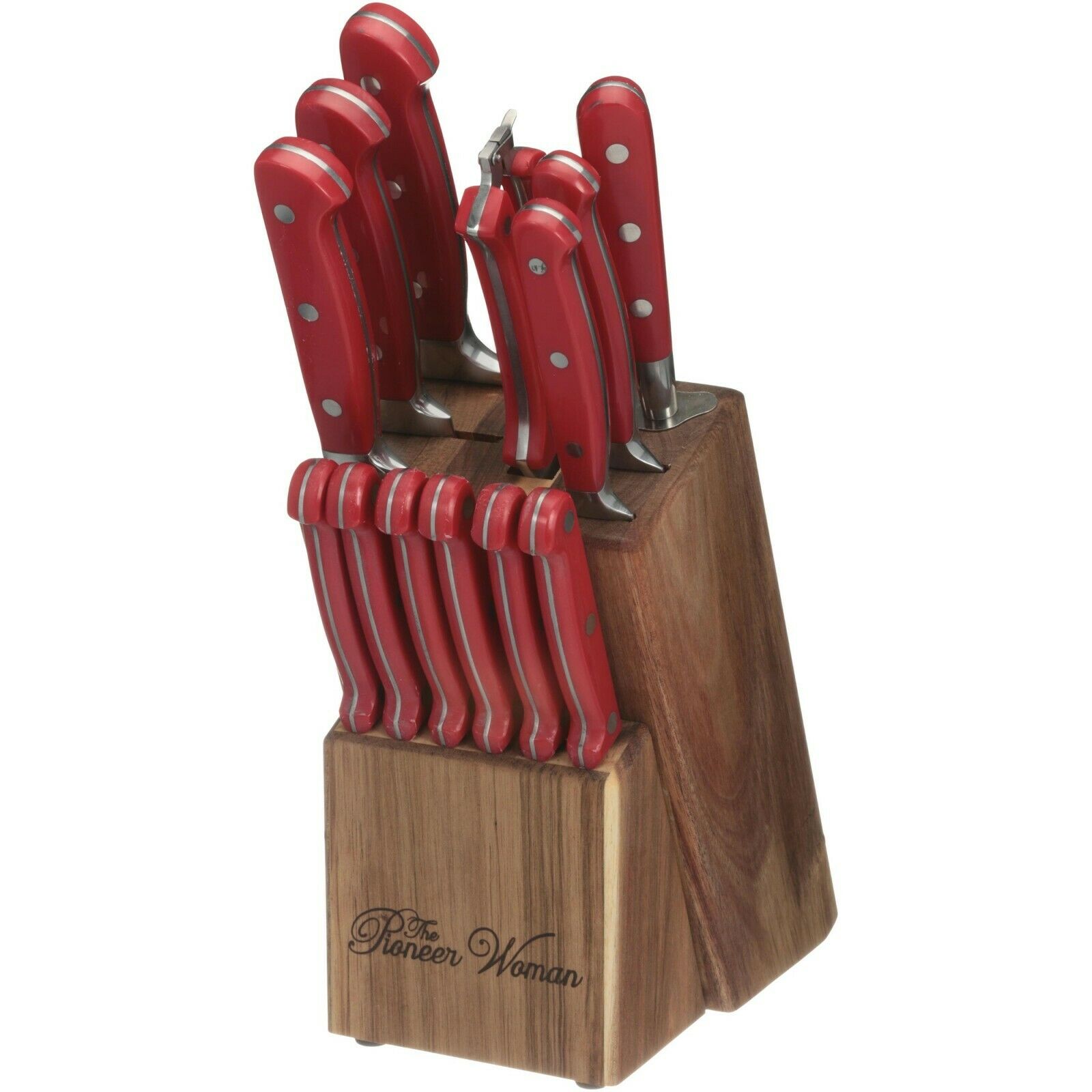 The Pioneer Woman Cowboy Rustic 14-Piece Forged Cutlery Knife Block Set, Red - Fresh Stock Dated December 2025