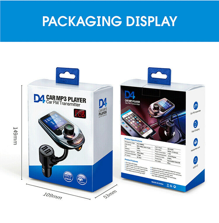 Wireless In-Car Bluetooth FM Transmitter MP3 Radio Adapter Car Kit USB Charger - Fresh Stock Dated February 2026