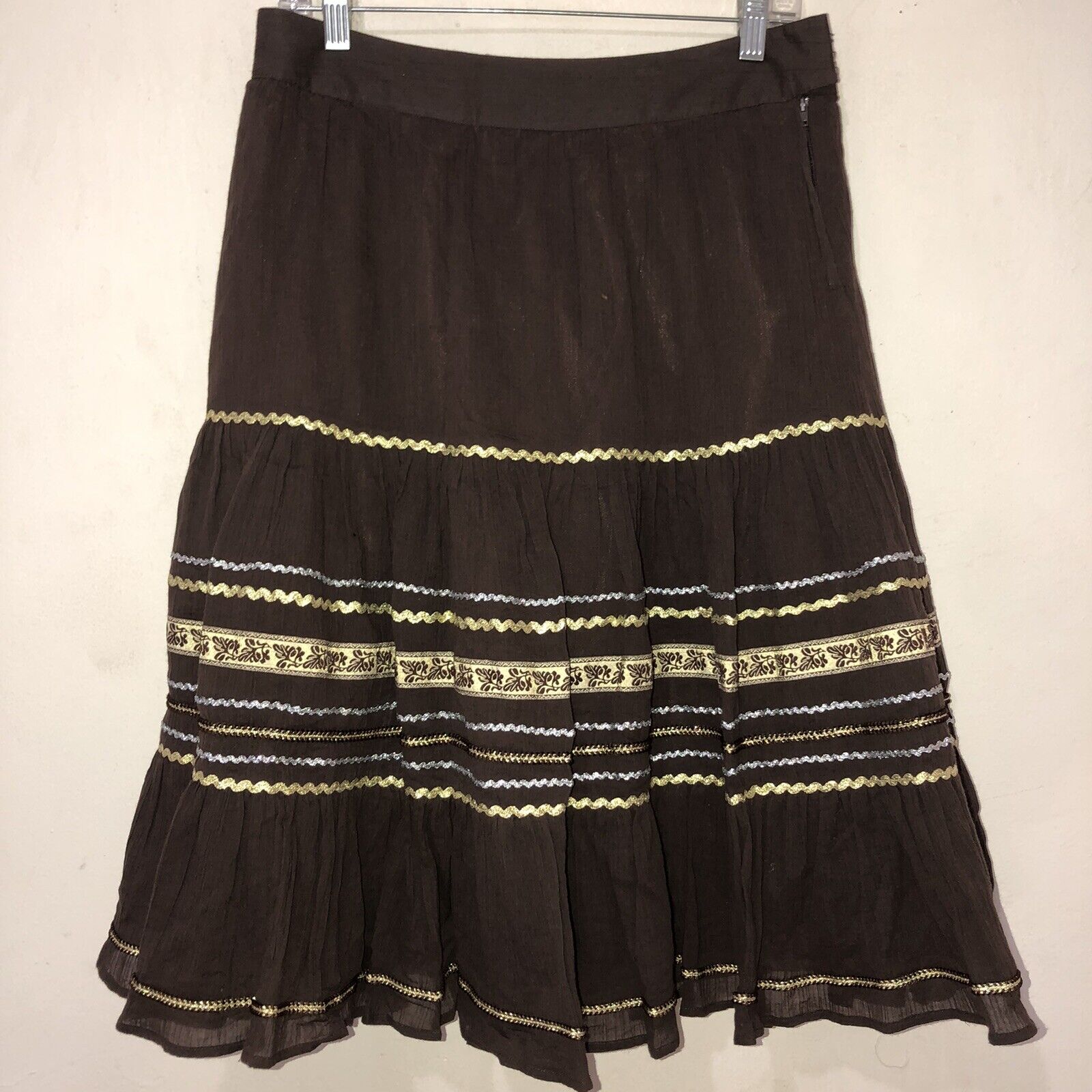 Vintage 90s y2k Delia’s Midi Skirt Lined Fairy Grunge Brown Gold Ruffles Size 7 - Fresh Stock Dated March 2026