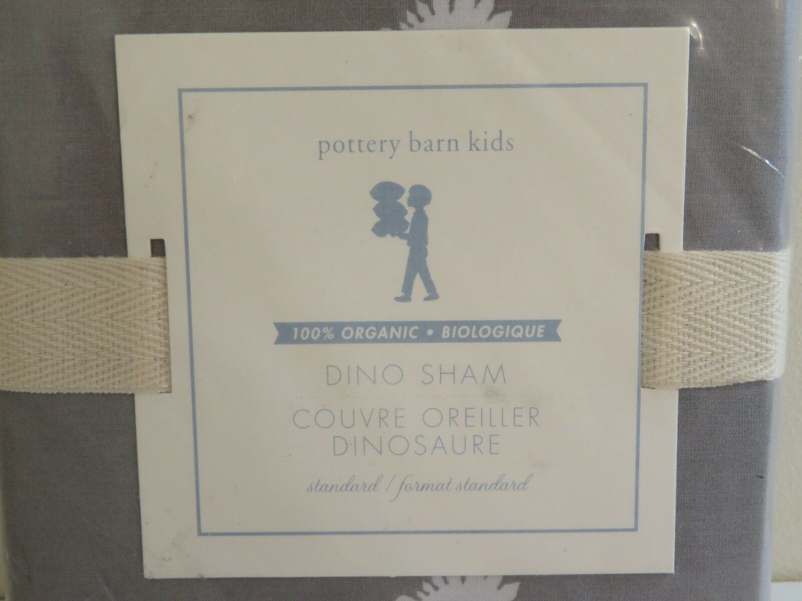 POTTERY BARN KIDS DINO STANDARD SIZE PILLOW SHAM GRAY NEW - Fresh Stock Dated December 2025