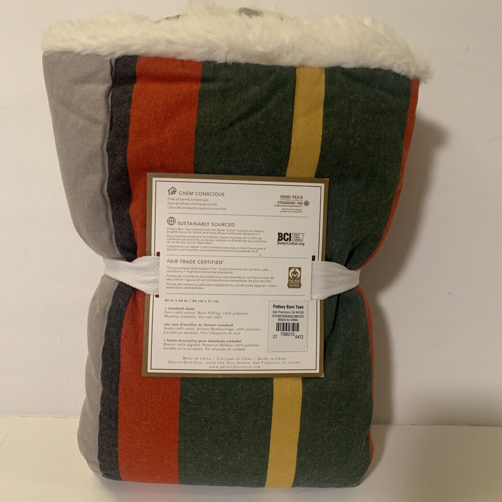 Pottery Barn Stow Stripe Sherpa Standard Sham - Fresh Stock Dated February 2026