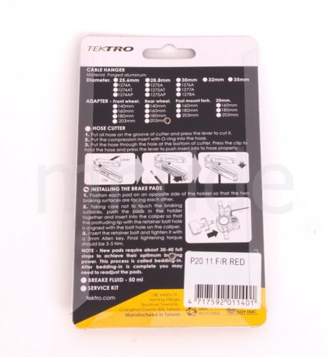 1 Pair Tektro Bike P20.11 Disc Brake Pads w/ Spring for Auriga/Orion/Volans NIB - Fresh Stock Dated February 2026