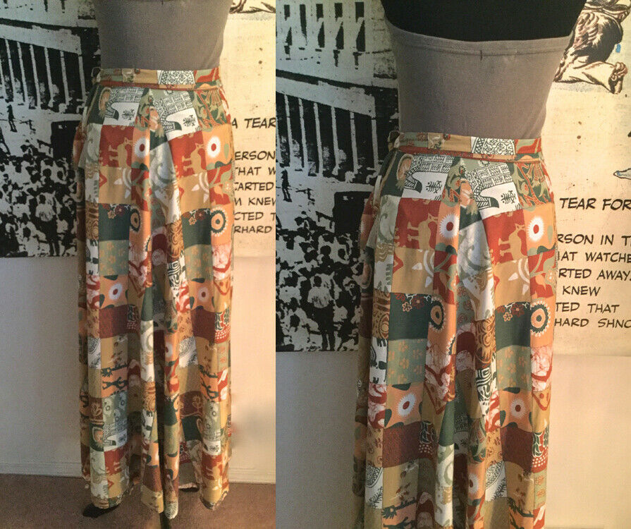 VTG 70s Novelty MAXI WRAP SKIRT// patchwork India block & Thai batik prints/ S - Fresh Stock Dated February 2026