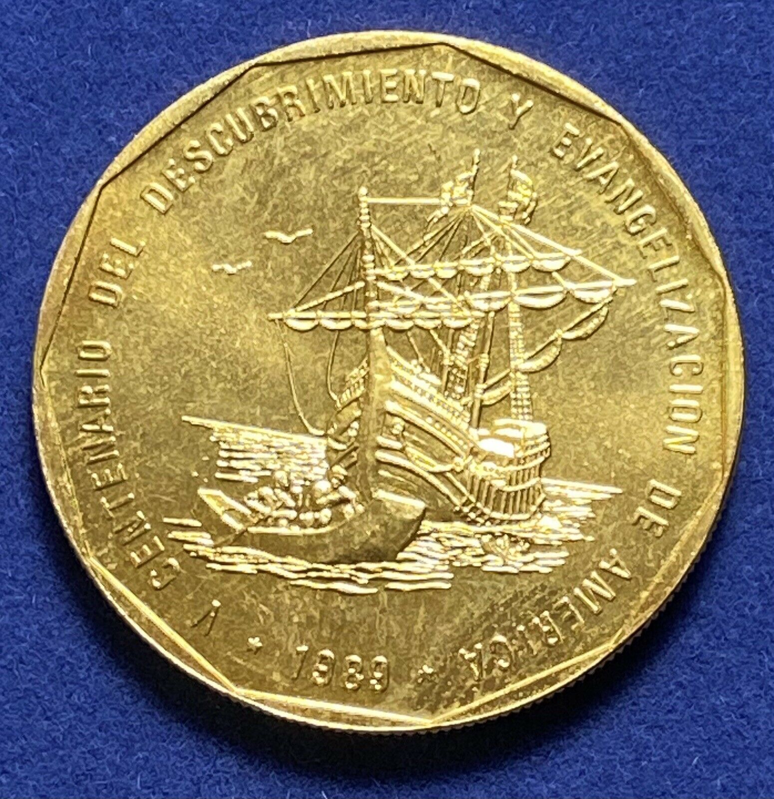 DOMINICAN REPUBLIC 1 Peso 1989  Discovery and Evangelization Gold Plated - Fresh Stock Dated February 2026