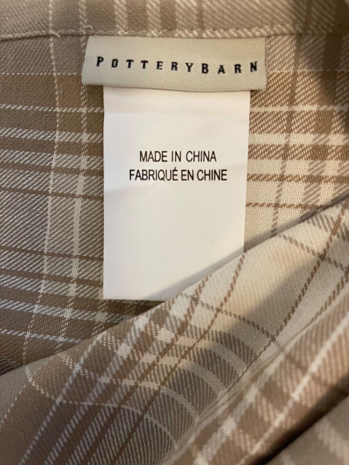 Set 2 Pottery Barn Brown & Cream Plaid Shams Standard Suede Trim New w/out Tags - Fresh Stock Dated February 2026