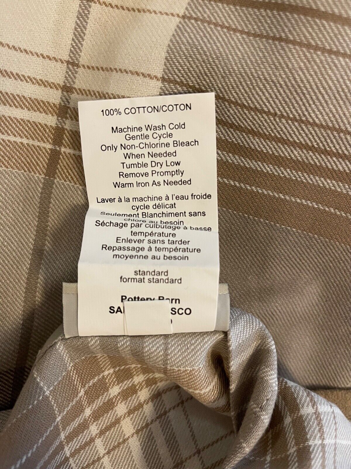 Set 2 Pottery Barn Brown & Cream Plaid Shams Standard Suede Trim New w/out Tags - Fresh Stock Dated February 2026