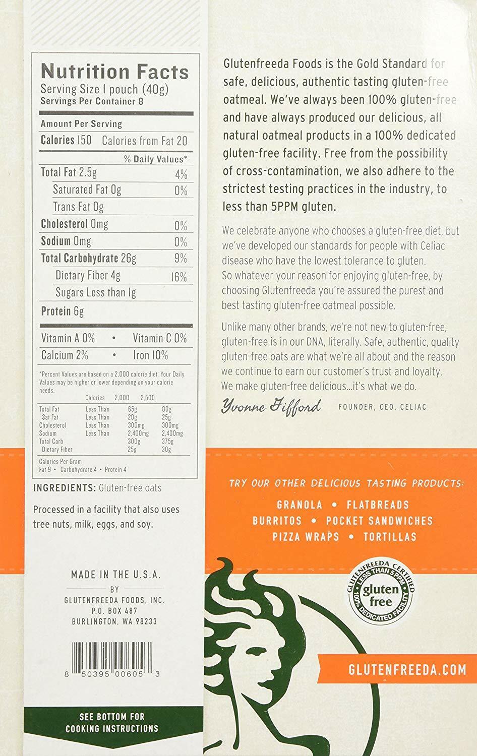 Glutenfreeda Gluten Free Instant Oatmeal, Natural, 8-packet Box, 8 Pack - Fresh Stock Dated December 2025