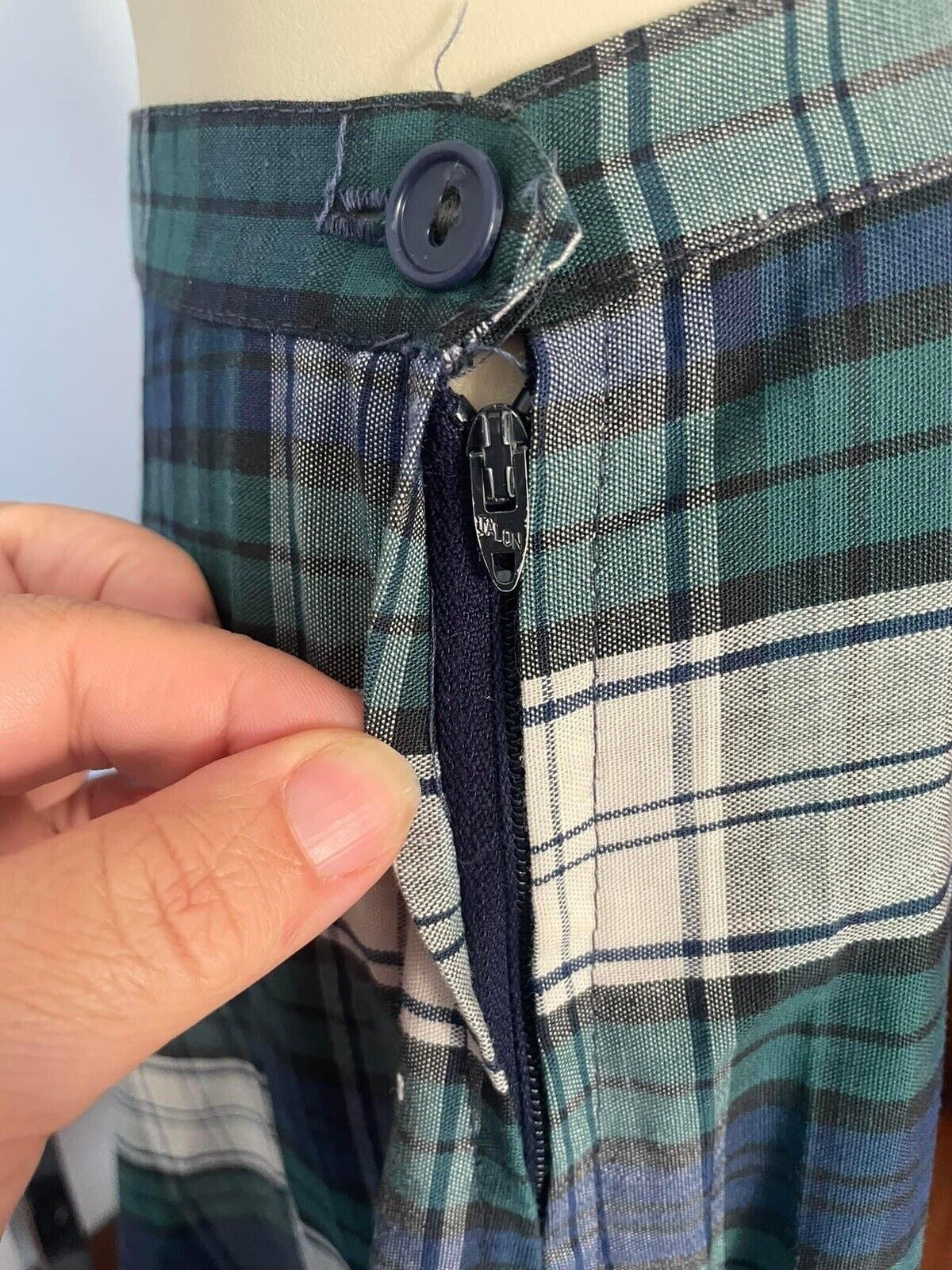 Vintage 70s Blue & Green Plaid Pleated Maxi  Skirt S - Fresh Stock Dated March 2026