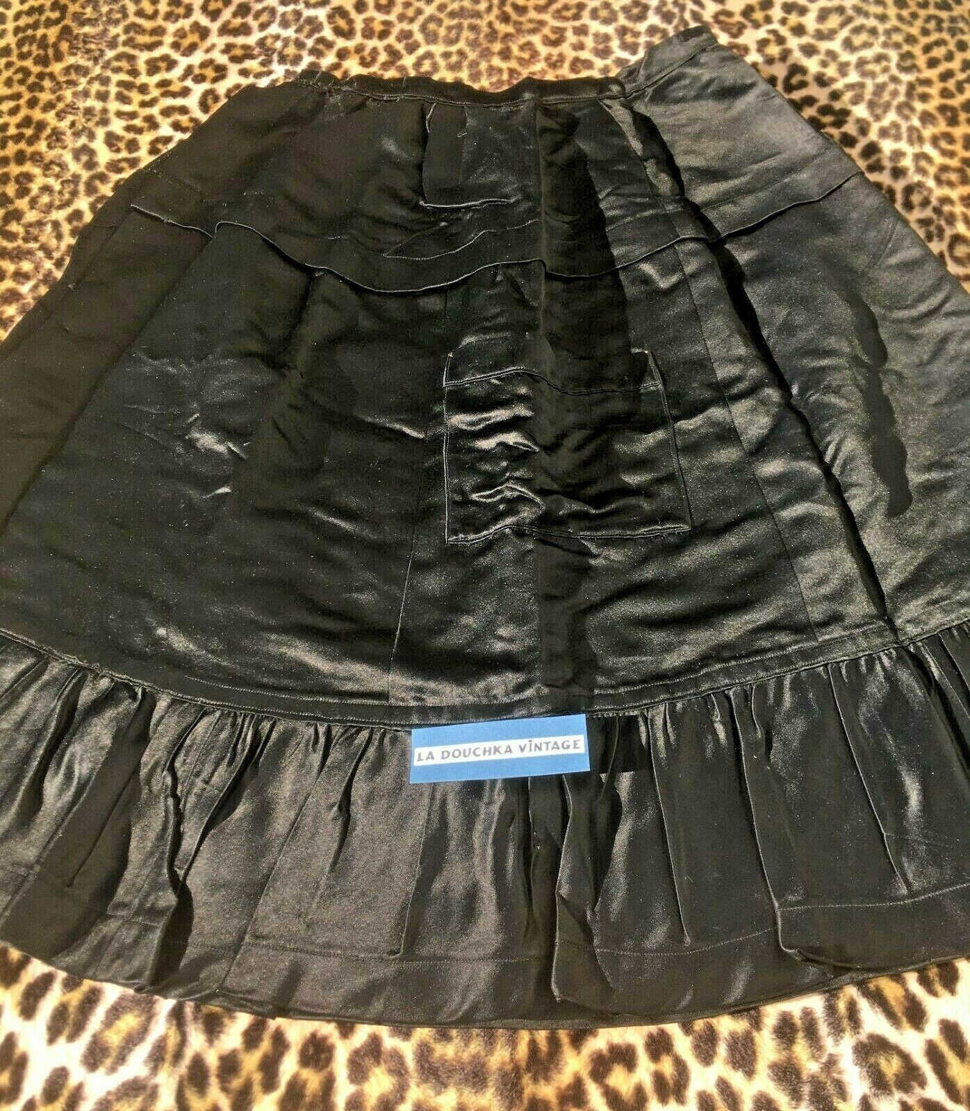 FRENCH VICTORIAN 1800s LADY SKIRT~PLEATED TRIM~LUXURIOUS BLACK CHARMEUSE SILK~S - Fresh Stock Dated February 2026