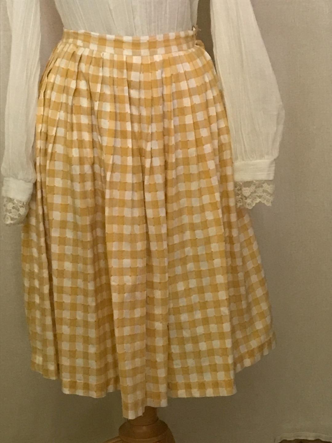 Vintage 1950s Skirt Handmade Pleated Dirndl Dotted Gingham Waist 25 - Fresh Stock Dated March 2026