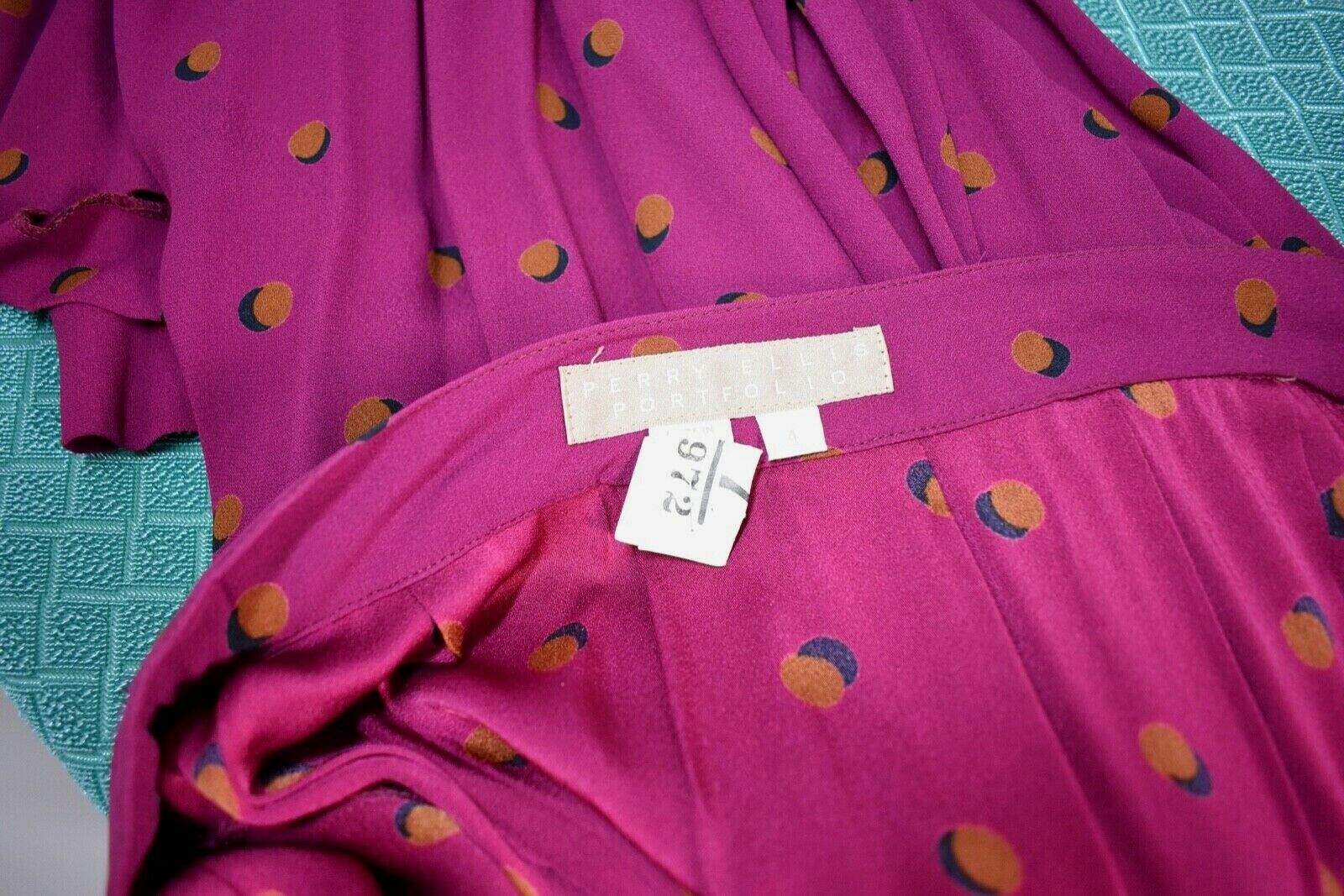 VTG 80s ~ PERRY ELLIS ~ Tea Length Raspberry Rayon Skirt w/Deco Bubble Print  XS - Fresh Stock Dated December 2025