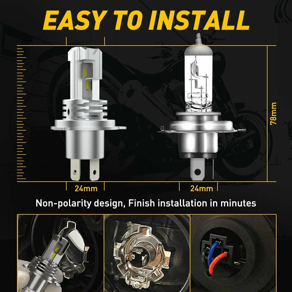 H4 9003 HB2 Motorcycle Headlight 4side CSP LED Bulb 360 - Fresh Stock Dated February 2026