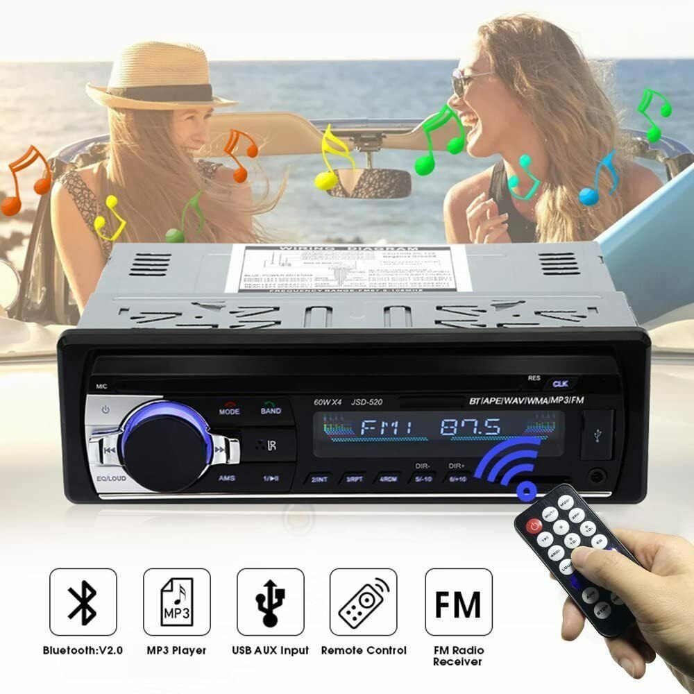JSD-520 CAR FM/USB/SD/MP3 Player Receiver w Bluetooth 60Wx4 Output - Fresh Stock Dated December 2025