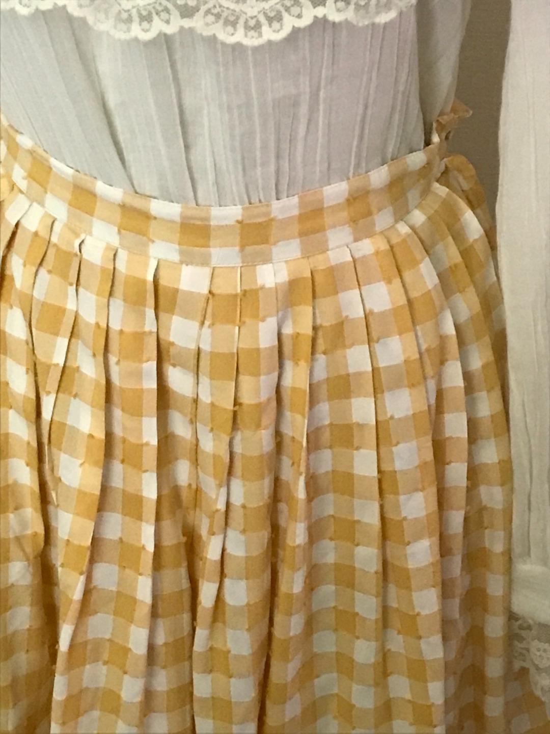 Vintage 1950s Skirt Handmade Pleated Dirndl Dotted Gingham Waist 25 - Fresh Stock Dated March 2026