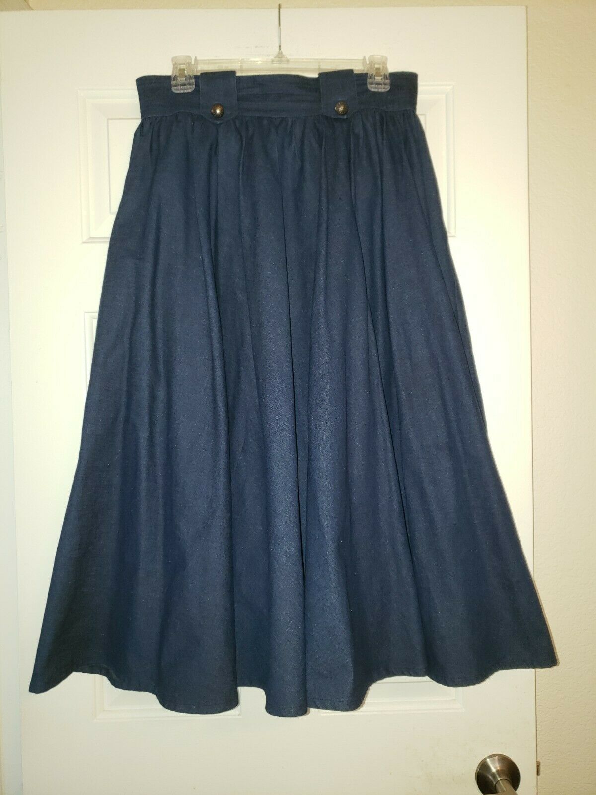 VTG HAIRSTON ROBERSON ROPA Midi Circle Skirt Sz 14 Denim Silver Concho Buttons - Fresh Stock Dated February 2026