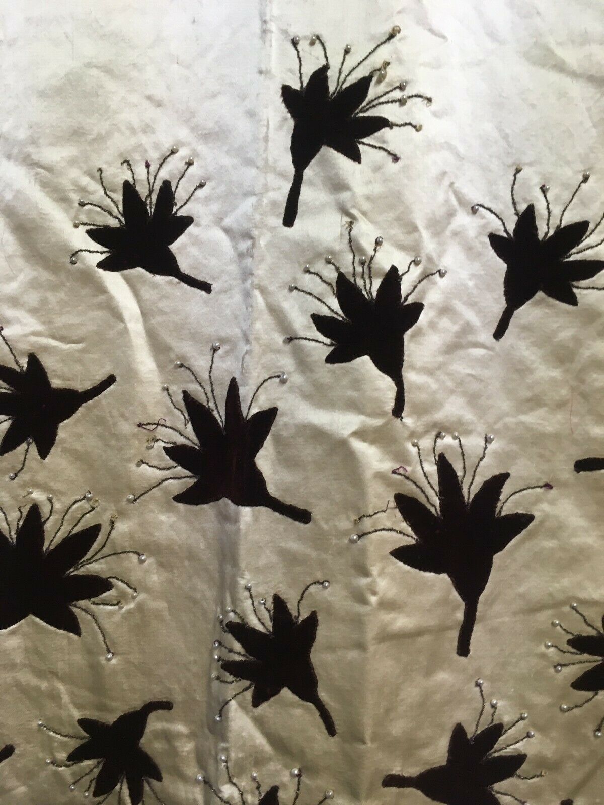 #21-032, 1870’s Silk Skirt Panel - Burgundy Velvet and Pearl on Ivory - Fresh Stock Dated February 2026