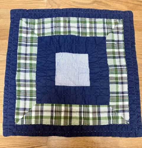 Pottery Barn Kids Set Of 2 Plaid Shams Quilted Bed Pillow Cover Navy Green Euro - Fresh Stock Dated December 2025