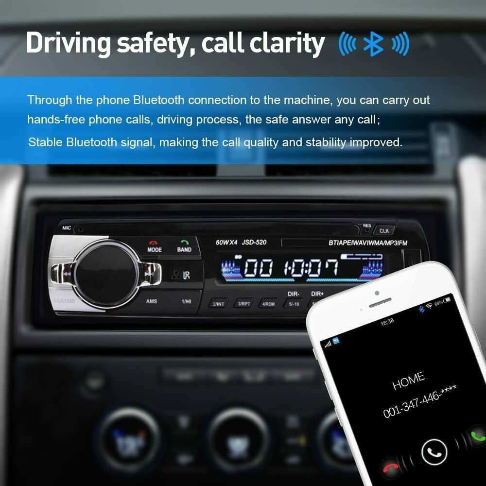 JSD-520 CAR FM/USB/SD/MP3 Player Receiver w Bluetooth 60Wx4 Output - Fresh Stock Dated December 2025