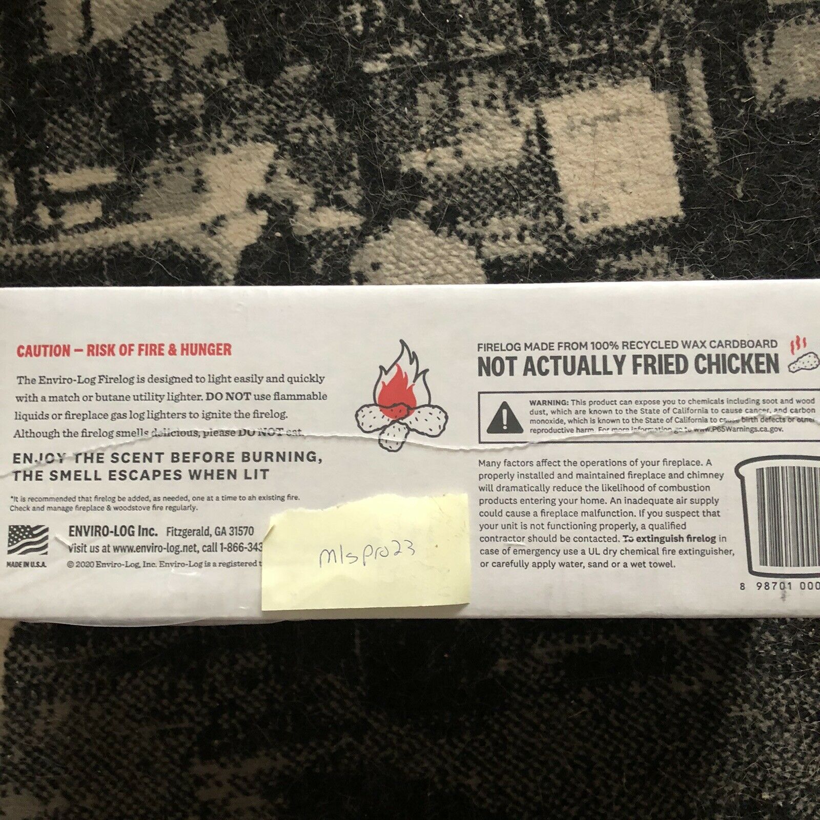 KFC Firelog with 11 Herbs and Spices by Enviro-Log - Limited Edition - 2020 - Fresh Stock Dated December 2025