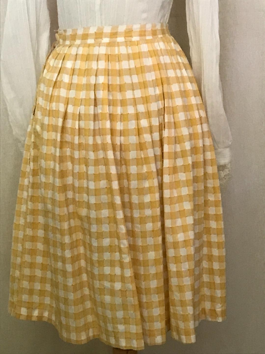 Vintage 1950s Skirt Handmade Pleated Dirndl Dotted Gingham Waist 25 - Fresh Stock Dated March 2026