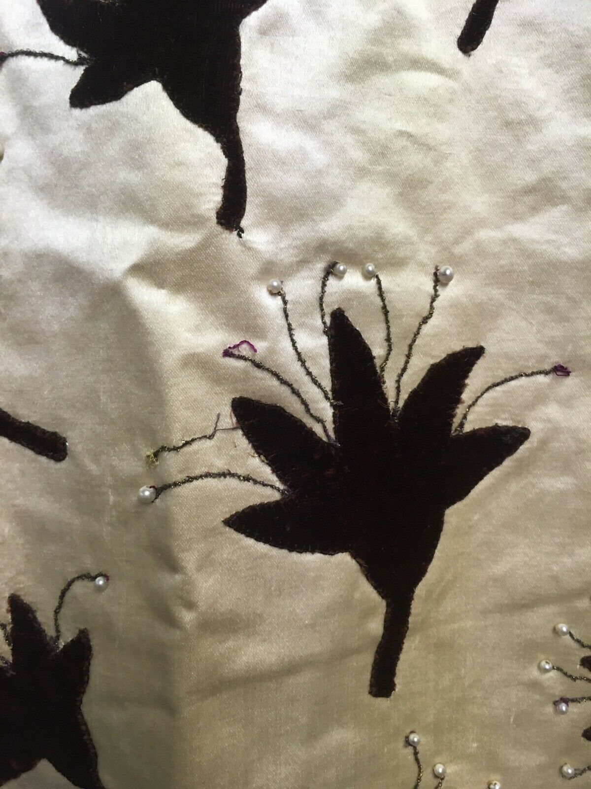 #21-032, 1870’s Silk Skirt Panel - Burgundy Velvet and Pearl on Ivory - Fresh Stock Dated February 2026