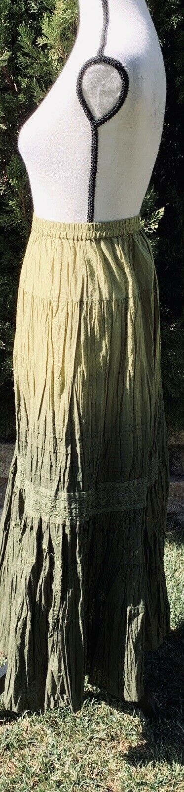 Bohemian Liz Claiborne Skirt Green Gypsy -Size Large Peasant Maxi - Fresh Stock Dated February 2026
