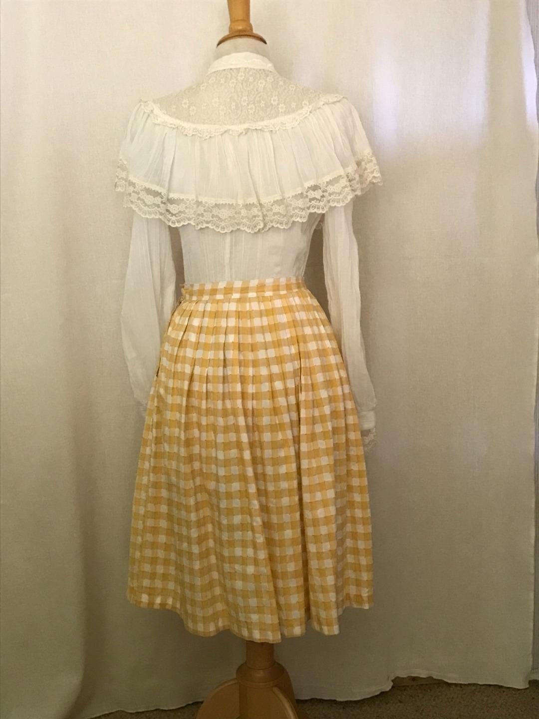 Vintage 1950s Skirt Handmade Pleated Dirndl Dotted Gingham Waist 25 - Fresh Stock Dated March 2026
