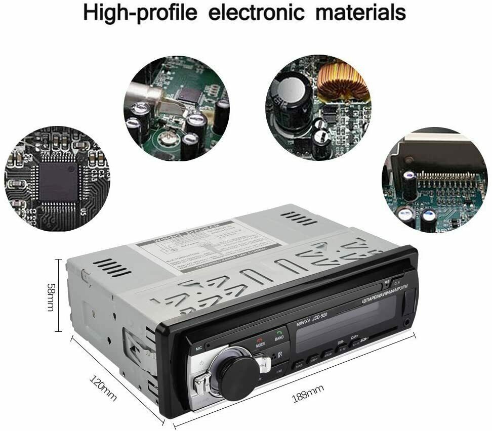 JSD-520 CAR FM/USB/SD/MP3 Player Receiver w Bluetooth 60Wx4 Output - Fresh Stock Dated December 2025