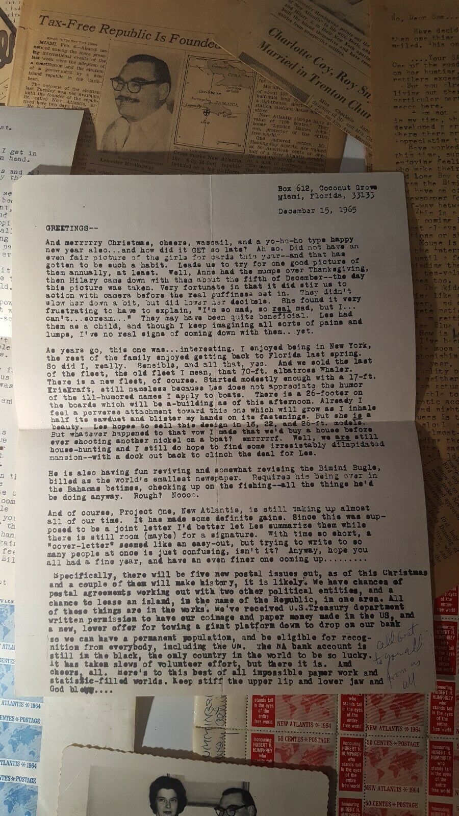 RARE Leicester Hemingway New Atlantis Stamps Signed Letters and More LOOK - Fresh Stock Dated December 2025