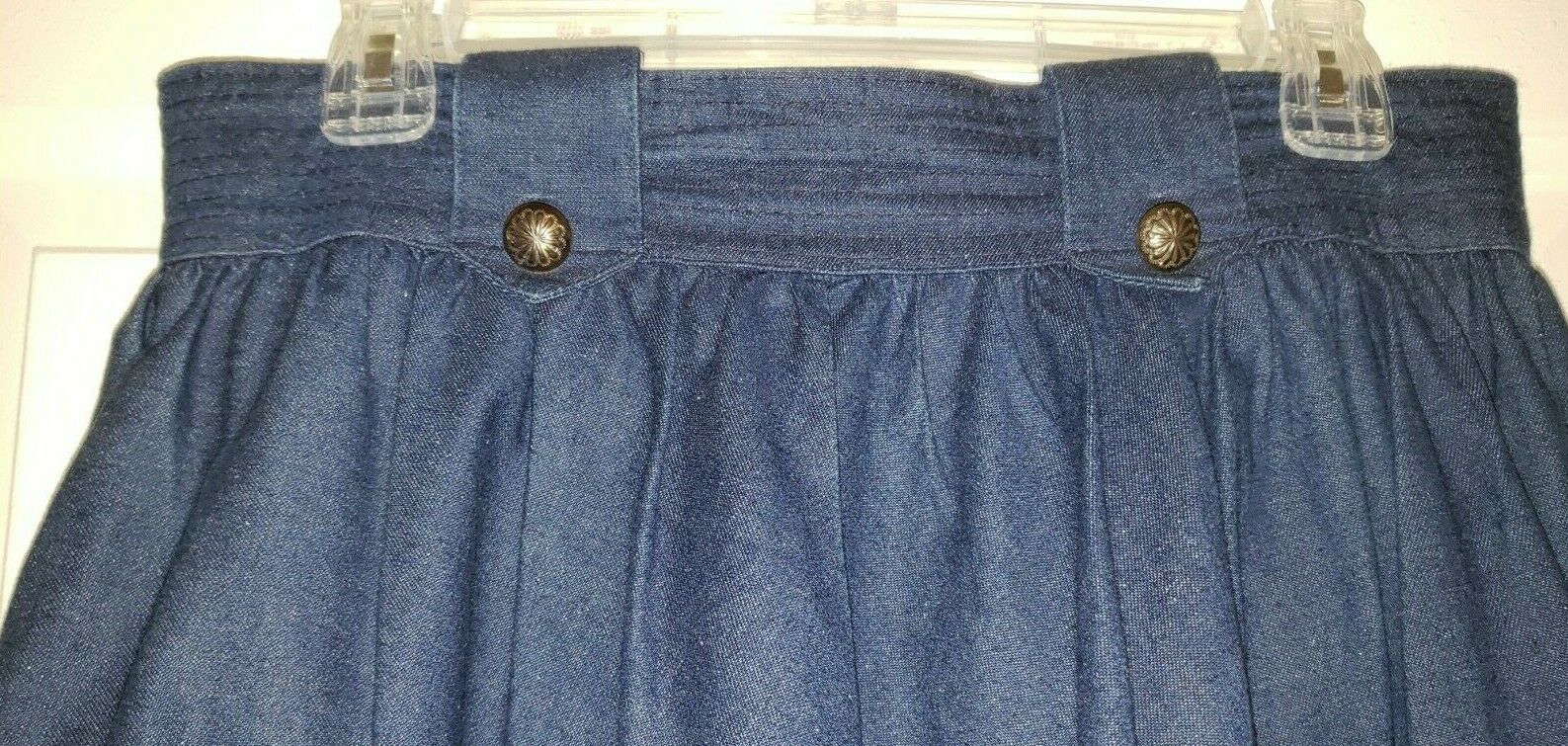 VTG HAIRSTON ROBERSON ROPA Midi Circle Skirt Sz 14 Denim Silver Concho Buttons - Fresh Stock Dated February 2026